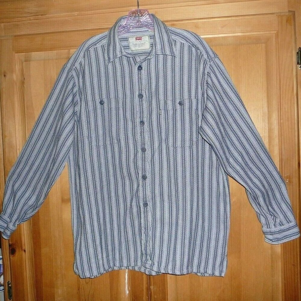 LEVI'S CLASSIC JEANSWEAR Mens Size Large Blue Stripe Cotton Button Down Shirt